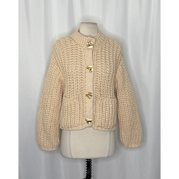 NWT!! ZARA Chunky Knit Cardigan Sweater Solid Ivory Blogger Favorite Small - Picture 3 of 16